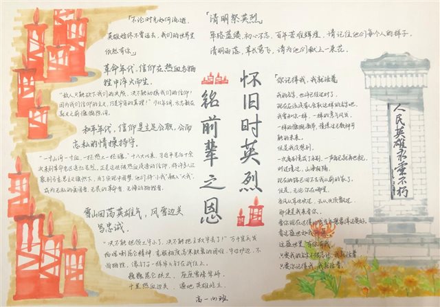 "怀旧时英烈 铭前辈之恩"主题手抄报
